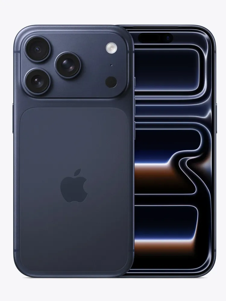 Deep Blue iPhone 17 Pro shown from the front and back
