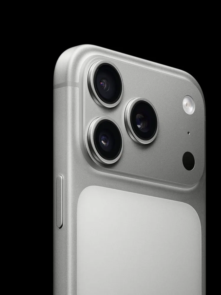 Silver iPhone 17 Pro rear design against a dark background